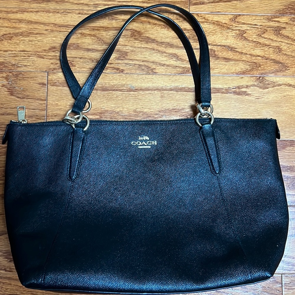 Coach black leather tote